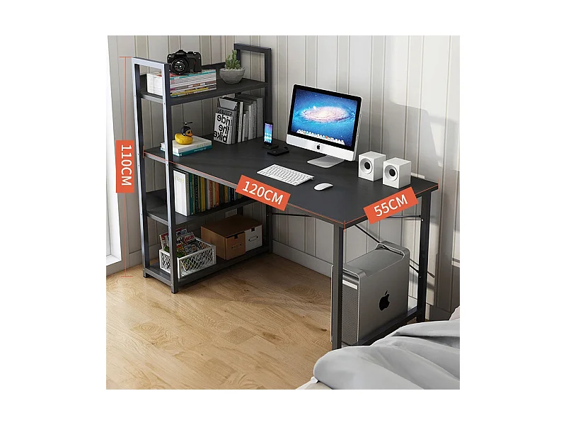 COMPUTERTISCH LOFT TISCH SCHWARZER JUGENDTISCH MIT REGAL UND REGALBÖDEN