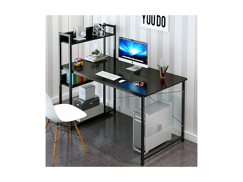 COMPUTERTISCH LOFT TISCH SCHWARZER JUGENDTISCH MIT REGAL UND REGALBÖDEN