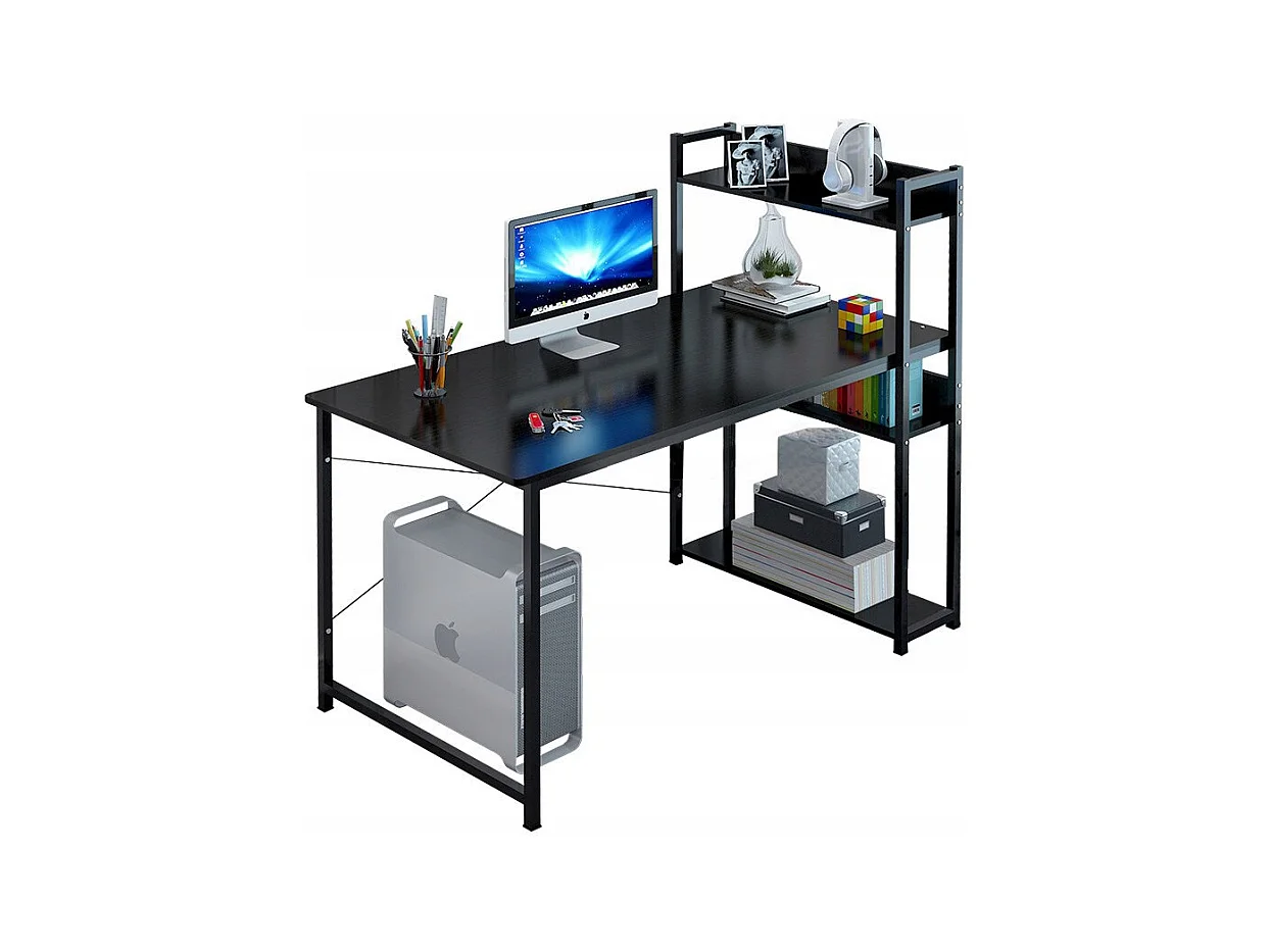 COMPUTERTISCH LOFT TISCH SCHWARZER JUGENDTISCH MIT REGAL UND REGALBÖDEN