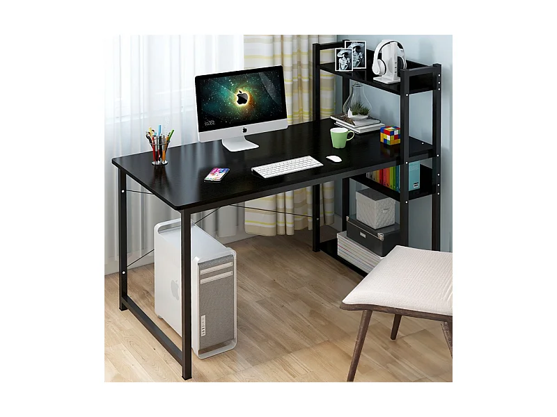 COMPUTERTISCH LOFT TISCH SCHWARZER JUGENDTISCH MIT REGAL UND REGALBÖDEN