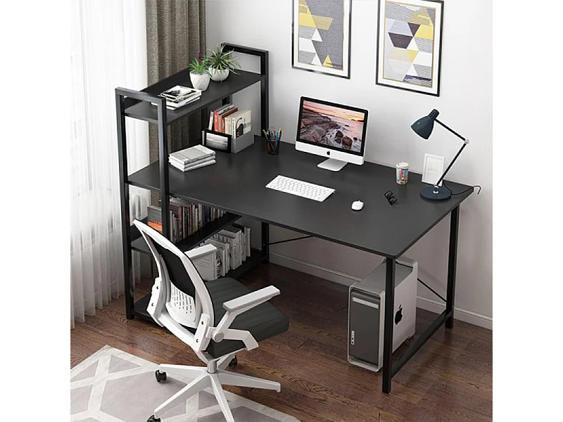 Biurko komputerowe stolik loft czarne młodzieżowe z regałem półkami 120 cm