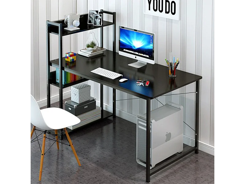 Biurko komputerowe stolik loft czarne młodzieżowe z regałem półkami 120 cm