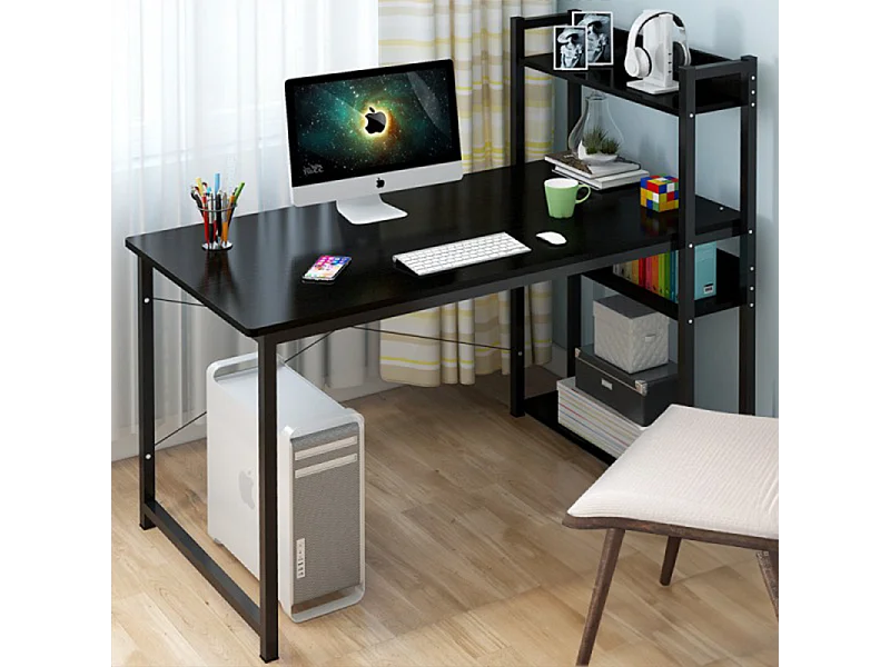 Biurko komputerowe stolik loft czarne młodzieżowe z regałem półkami 120 cm