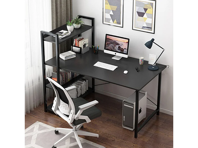Biurko komputerowe stolik loft czarne młodzieżowe z regałem półkami 120 cm