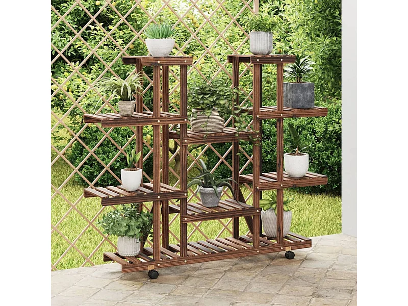 Soporte para flores con ruedas 110x25x115 cm madera maciza de abeto