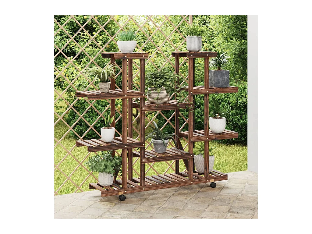 Soporte para flores con ruedas 110x25x115 cm madera maciza de abeto