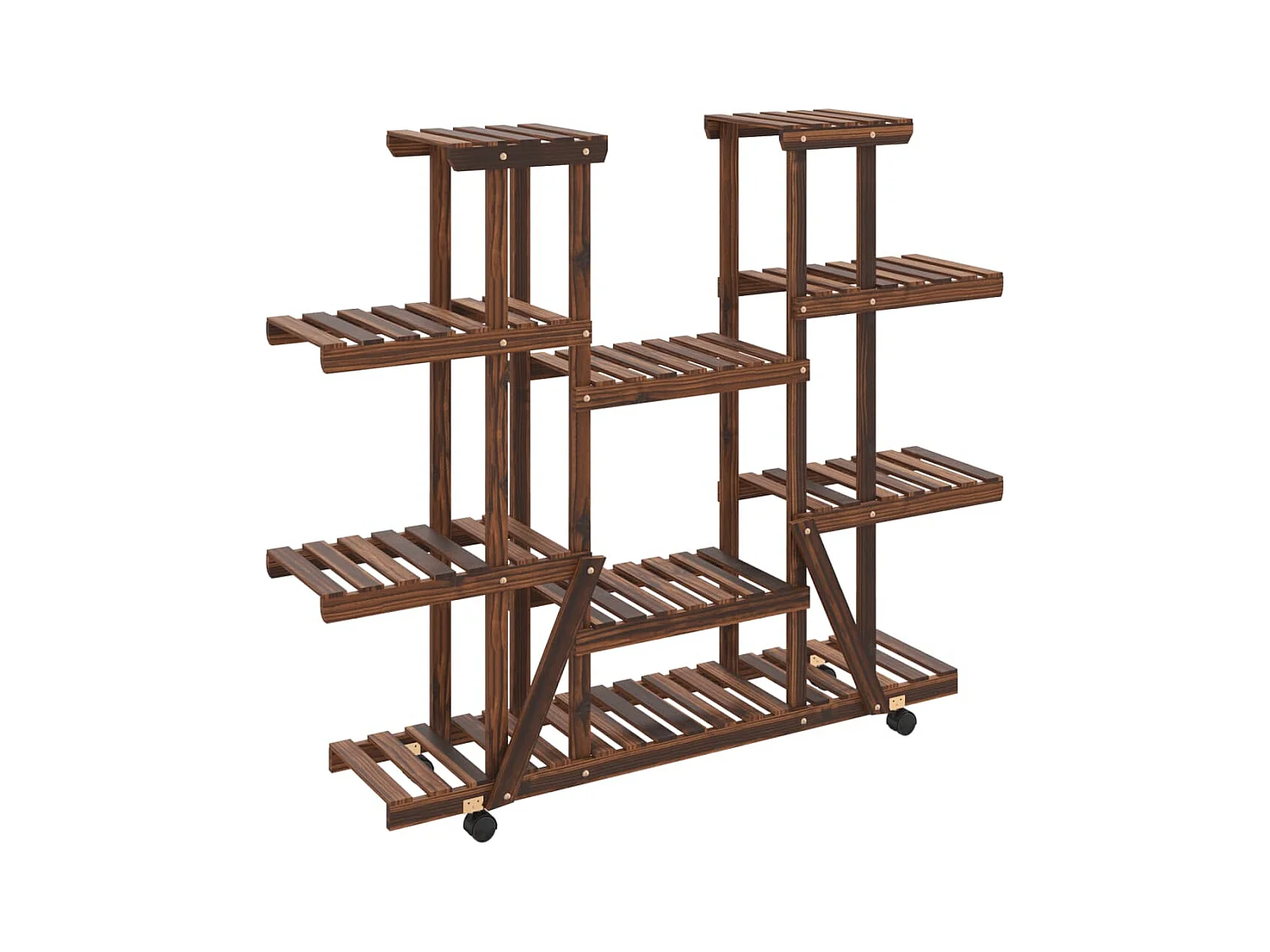 Soporte para flores con ruedas 110x25x115 cm madera maciza de abeto