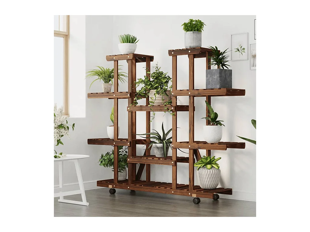 Soporte para flores con ruedas 110x25x115 cm madera maciza de abeto