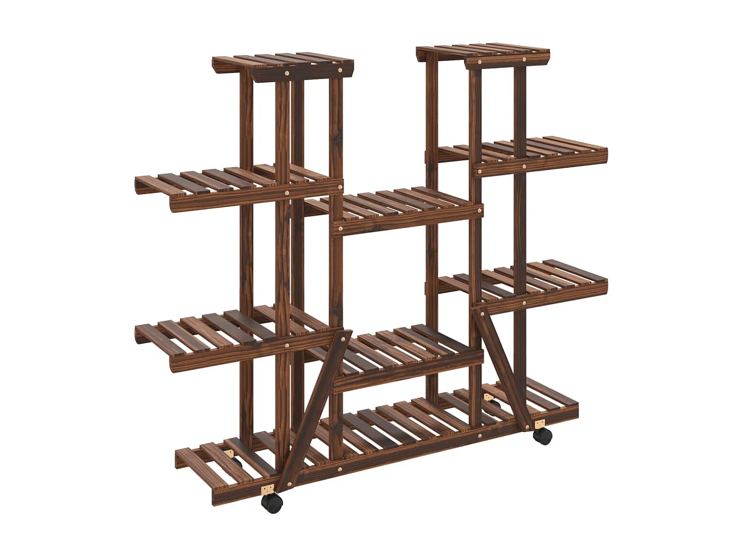 Soporte para flores con ruedas 110x25x115 cm madera maciza de abeto