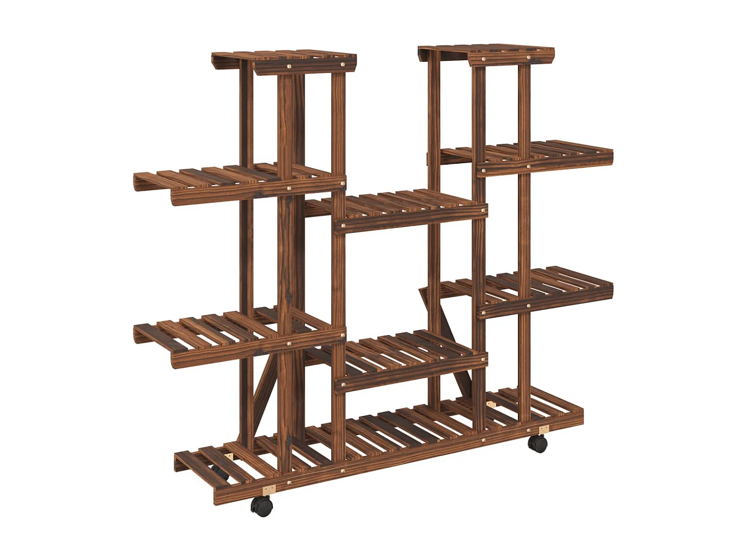 Soporte para flores con ruedas 110x25x115 cm madera maciza de abeto