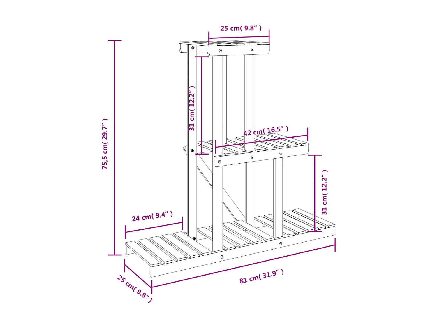 Support à fleurs 81x25x75,5 cm bois massif de sapin