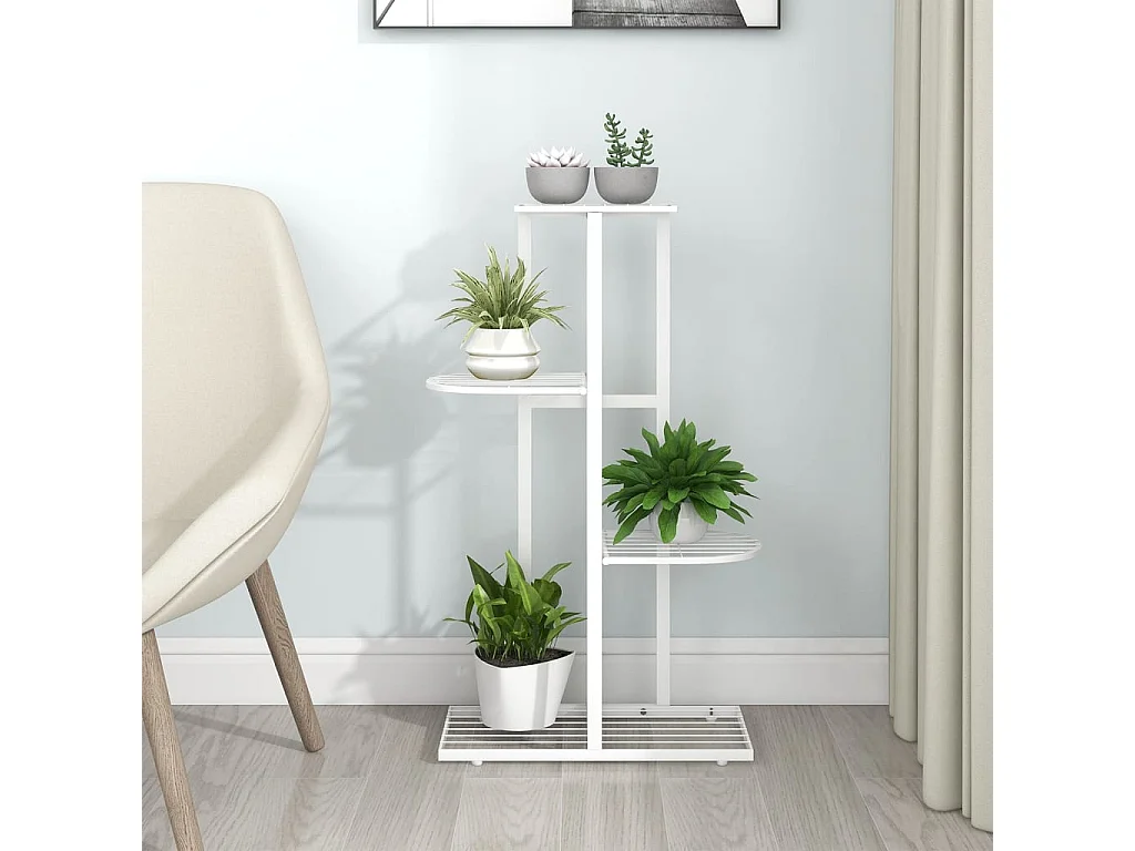 Soporte para plantas de 4 niveles 43x22x76 cm Metal blanco