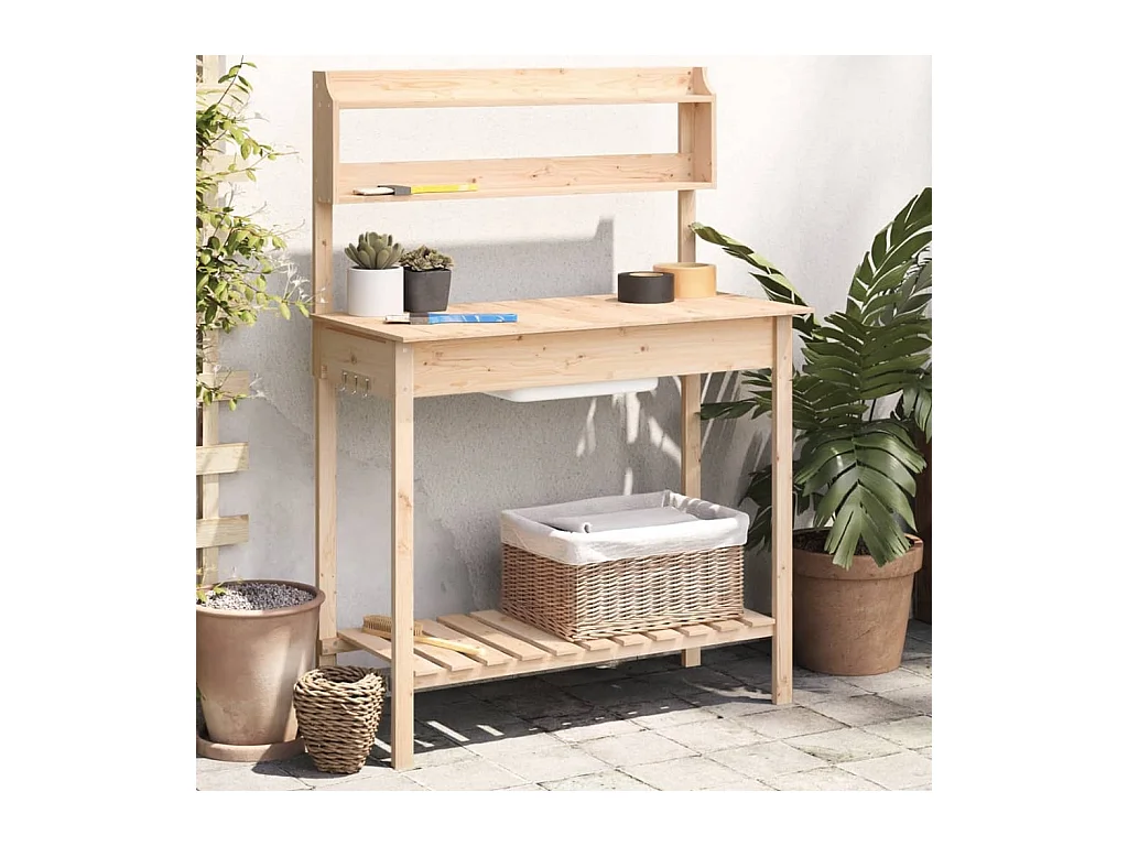 Mesa de jardinería y fregadero 147,5x44x139,5 cm madera maciza de abeto