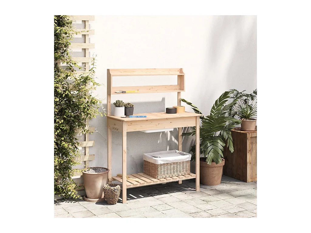 Mesa de jardinería y fregadero 147,5x44x139,5 cm madera maciza de abeto