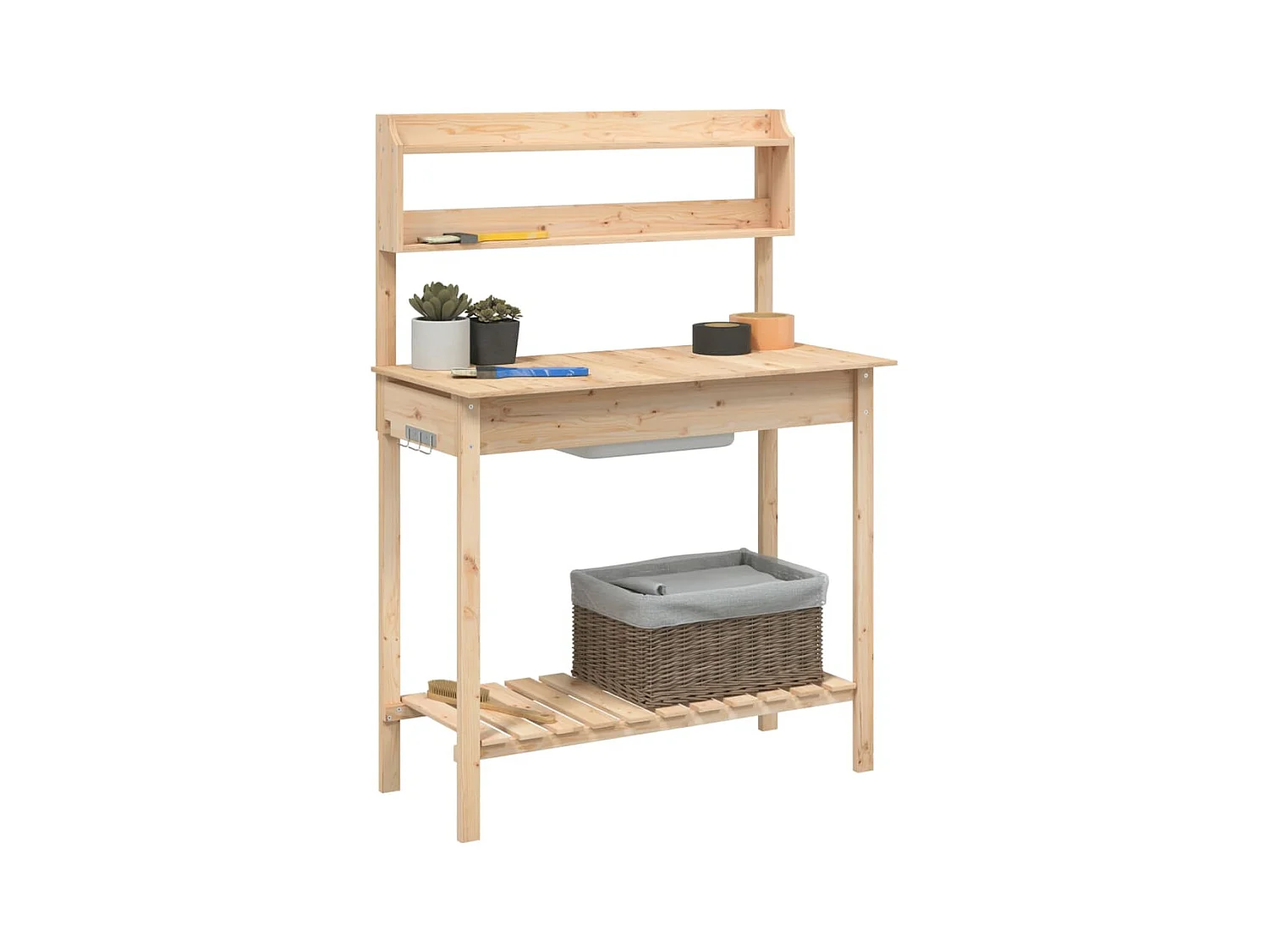 Mesa de jardinería y fregadero 147,5x44x139,5 cm madera maciza de abeto