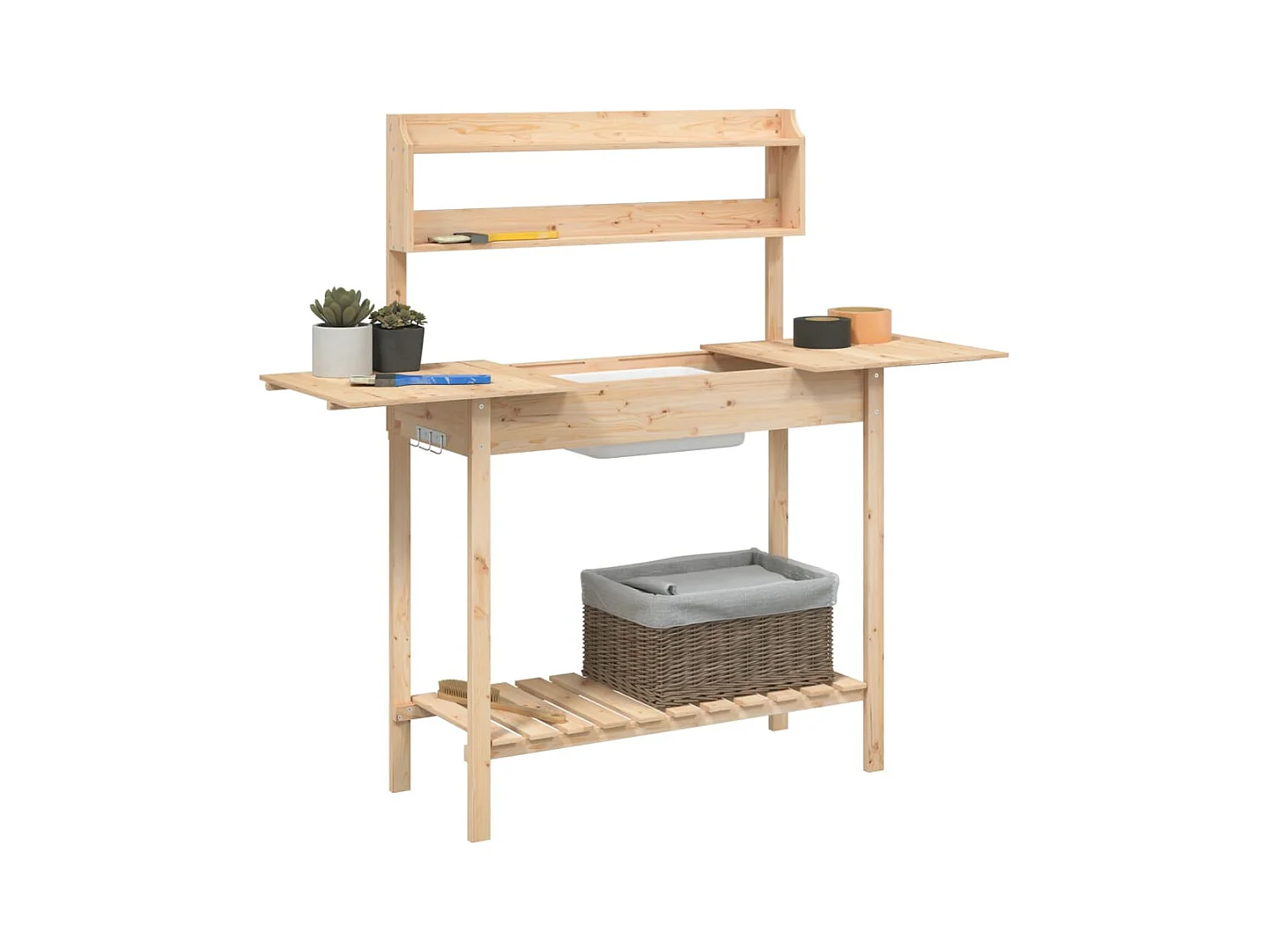 Mesa de jardinería y fregadero 147,5x44x139,5 cm madera maciza de abeto