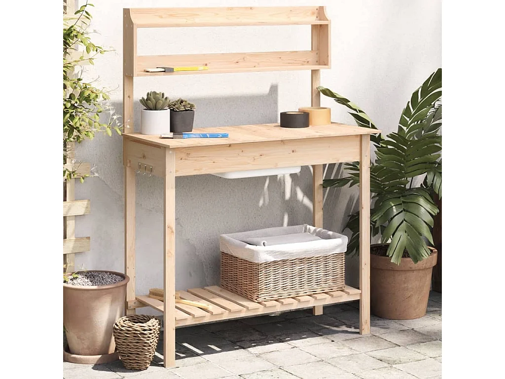 Table de rempotage et évier 147,5x44x139,5 cm bois massif sapin