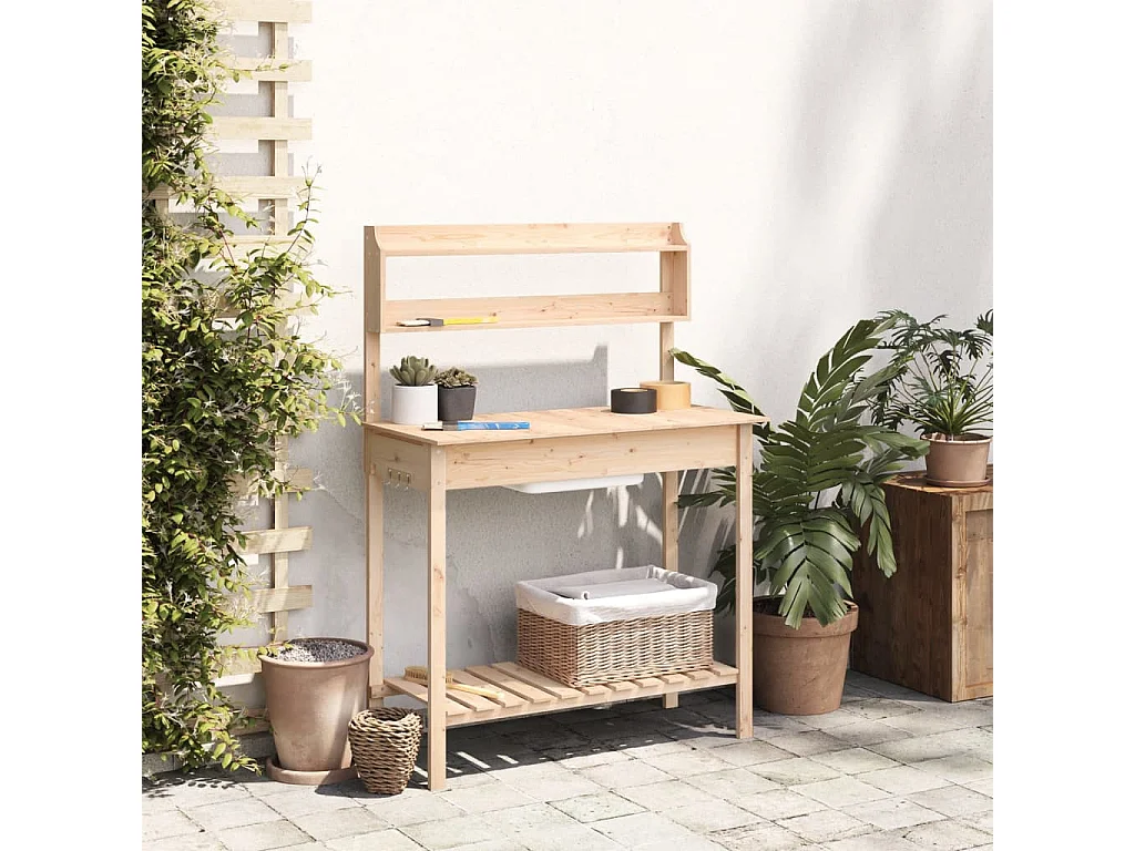 Table de rempotage et évier 147,5x44x139,5 cm bois massif sapin