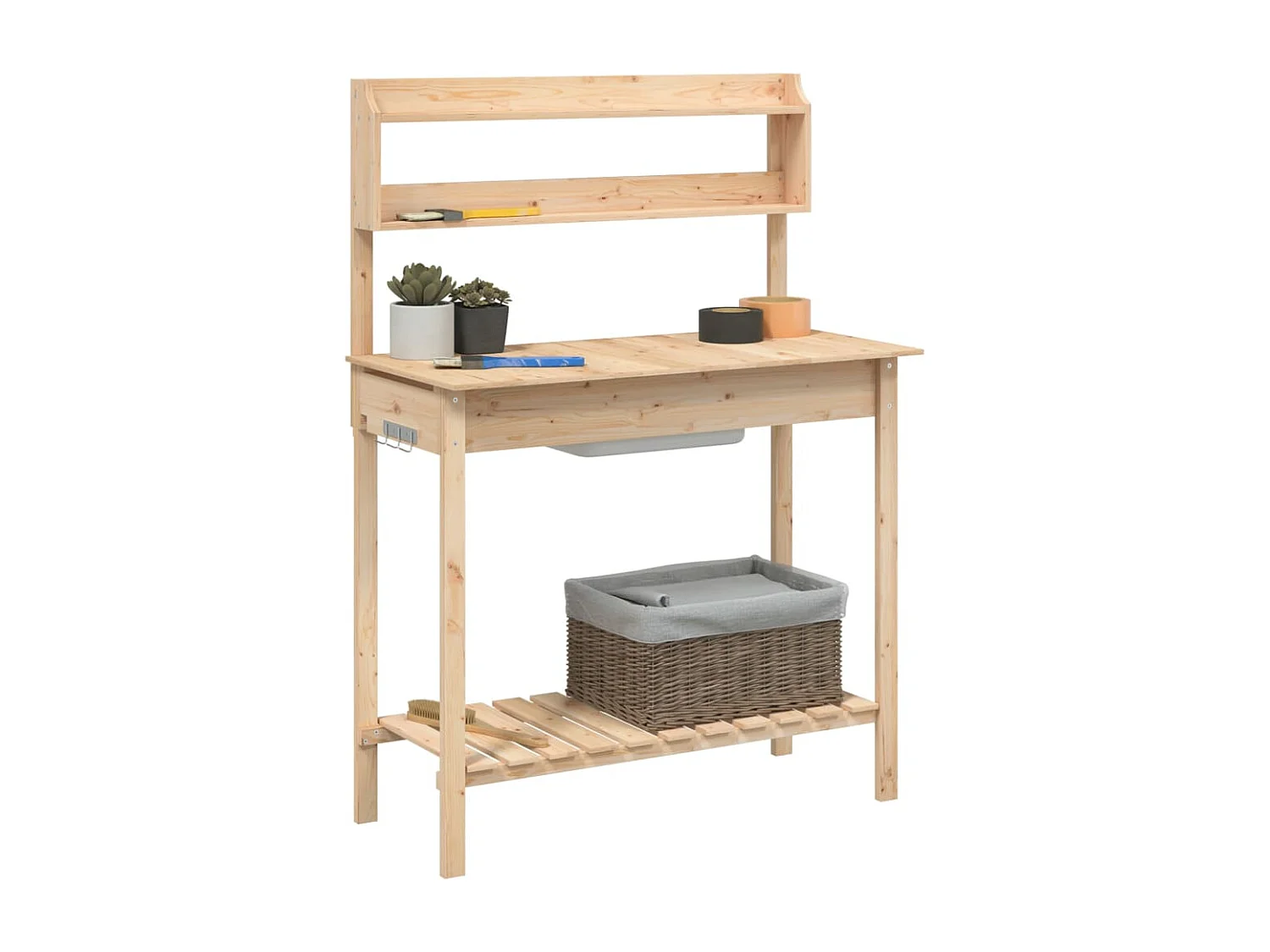 Table de rempotage et évier 147,5x44x139,5 cm bois massif sapin