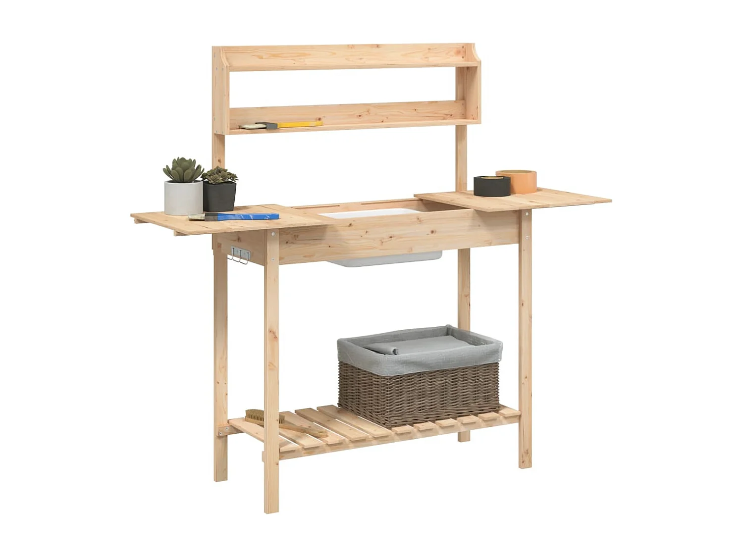 Table de rempotage et évier 147,5x44x139,5 cm bois massif sapin