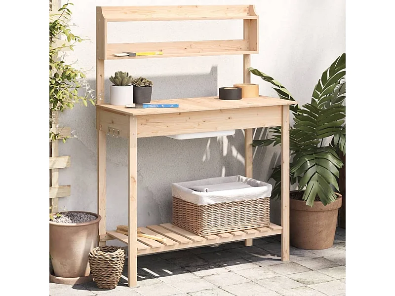 Table de rempotage et évier 147,5x44x139,5 cm bois massif sapin