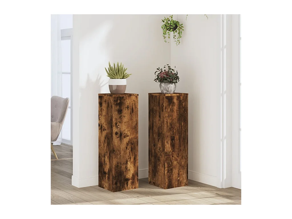 Soportes para plantas 2 piezas de madera de ingeniería de roble ahumado