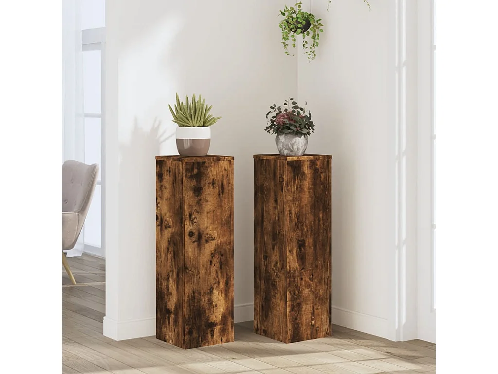 Supports pour plantes 2 pcs chêne fumé bois d'ingénierie