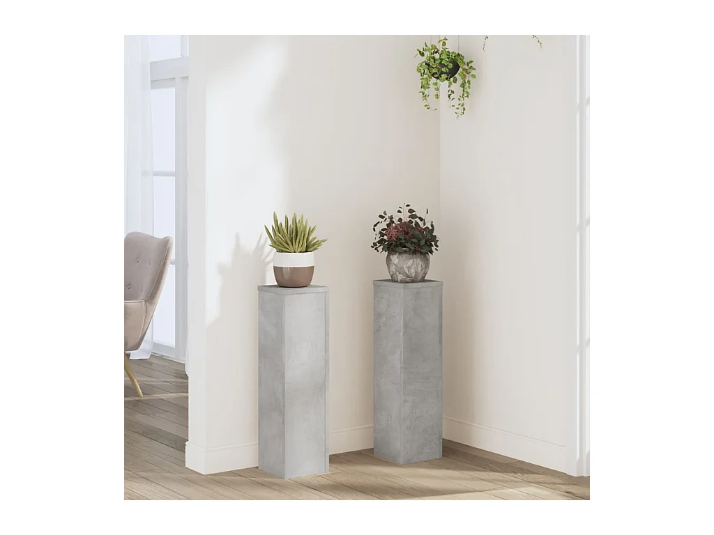 Soportes para plantas 2 piezas de madera de ingeniería de hormigón gris