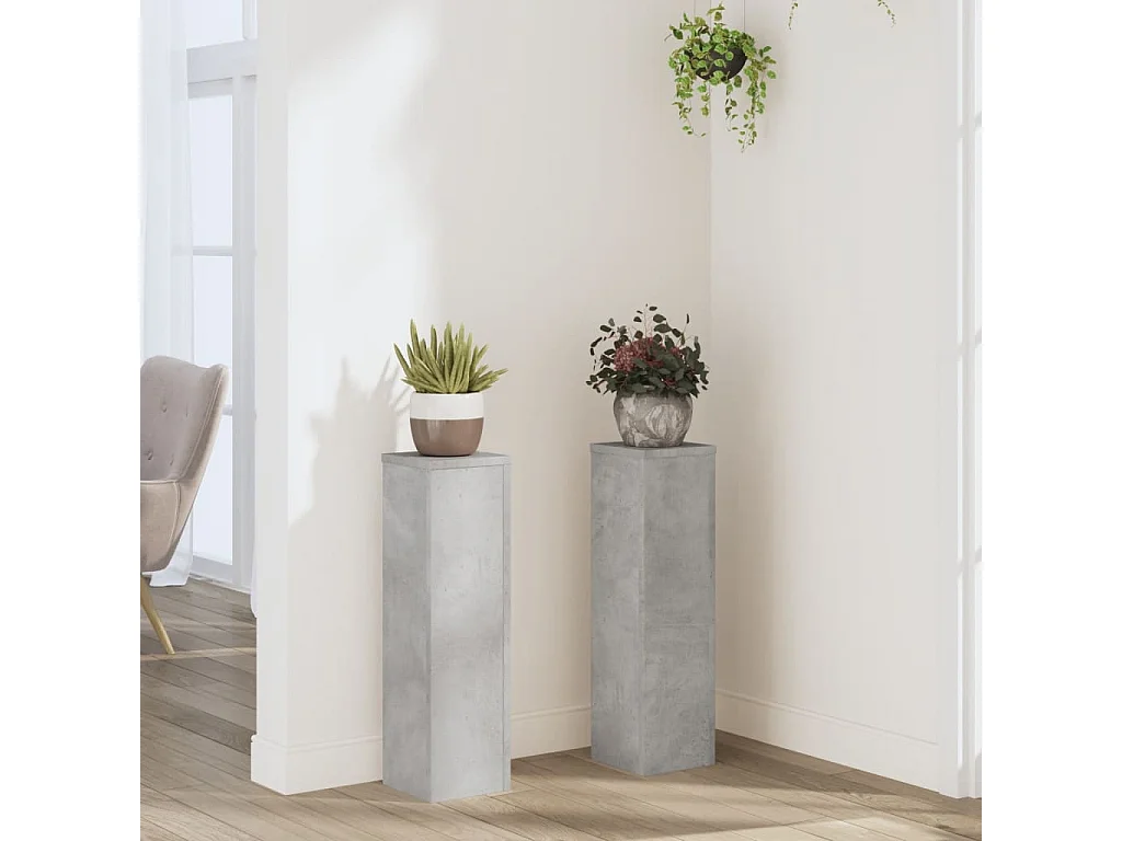 Supports pour plantes 2 pcs gris béton bois d'ingénierie