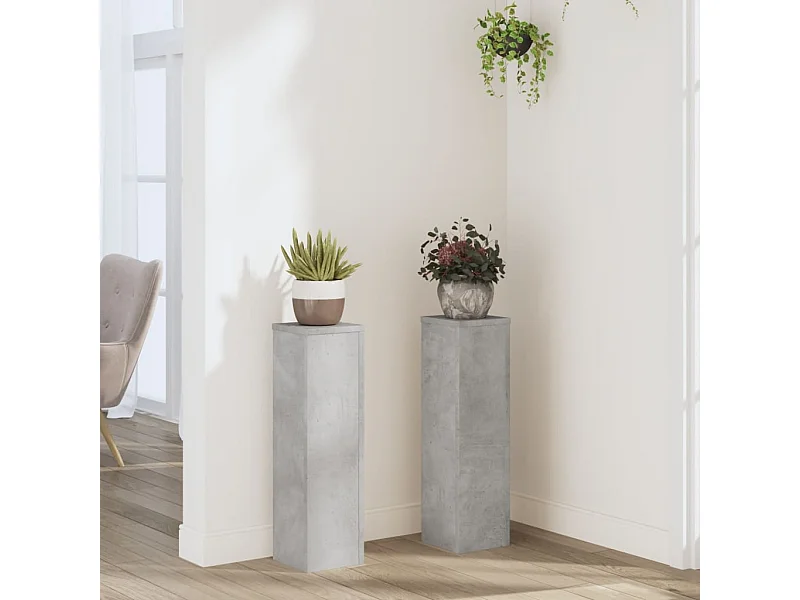 Supports pour plantes 2 pcs gris béton bois d'ingénierie