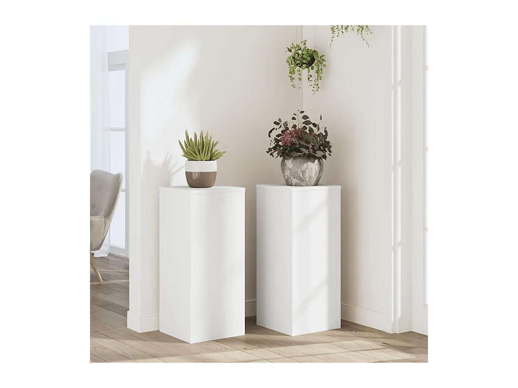 Plantenstandaards 2 stuks wit 30x30x70 cm bewerkt hout