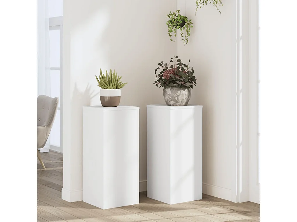 Plantenstandaards 2 stuks wit 30x30x70 cm bewerkt hout