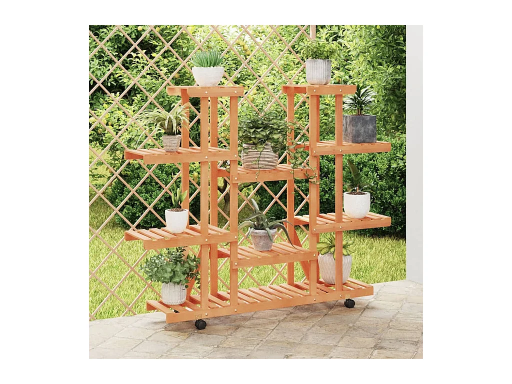 Soporte para flores con ruedas 110x25x115 cm madera maciza de abeto