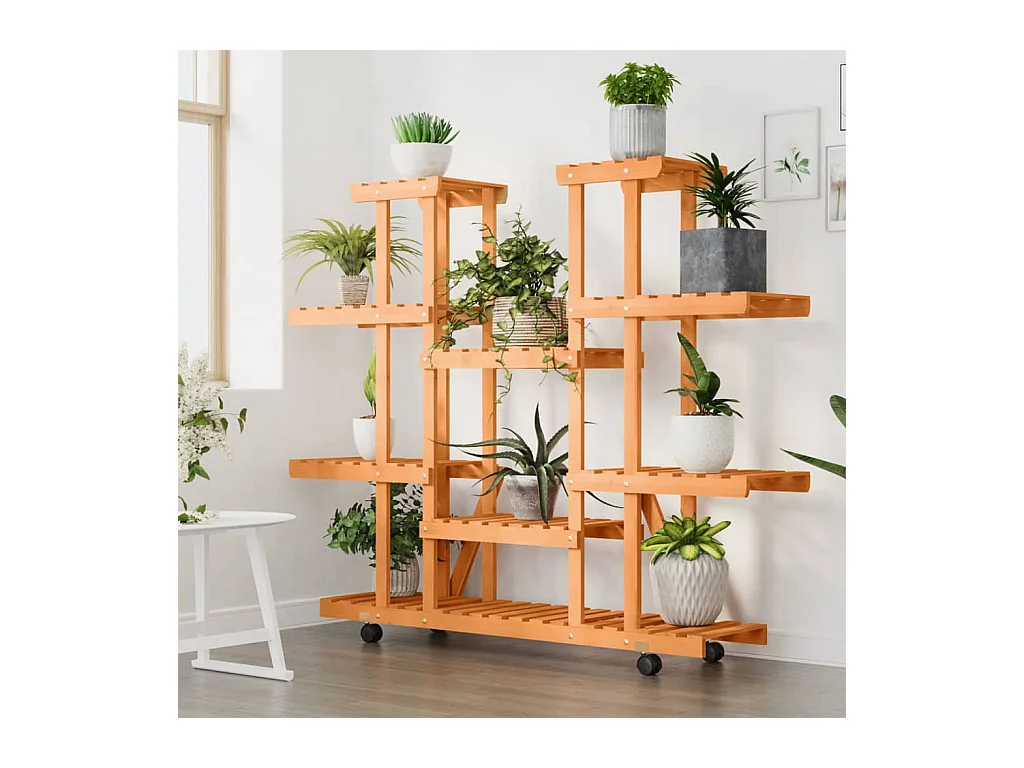 Soporte para flores con ruedas 110x25x115 cm madera maciza de abeto