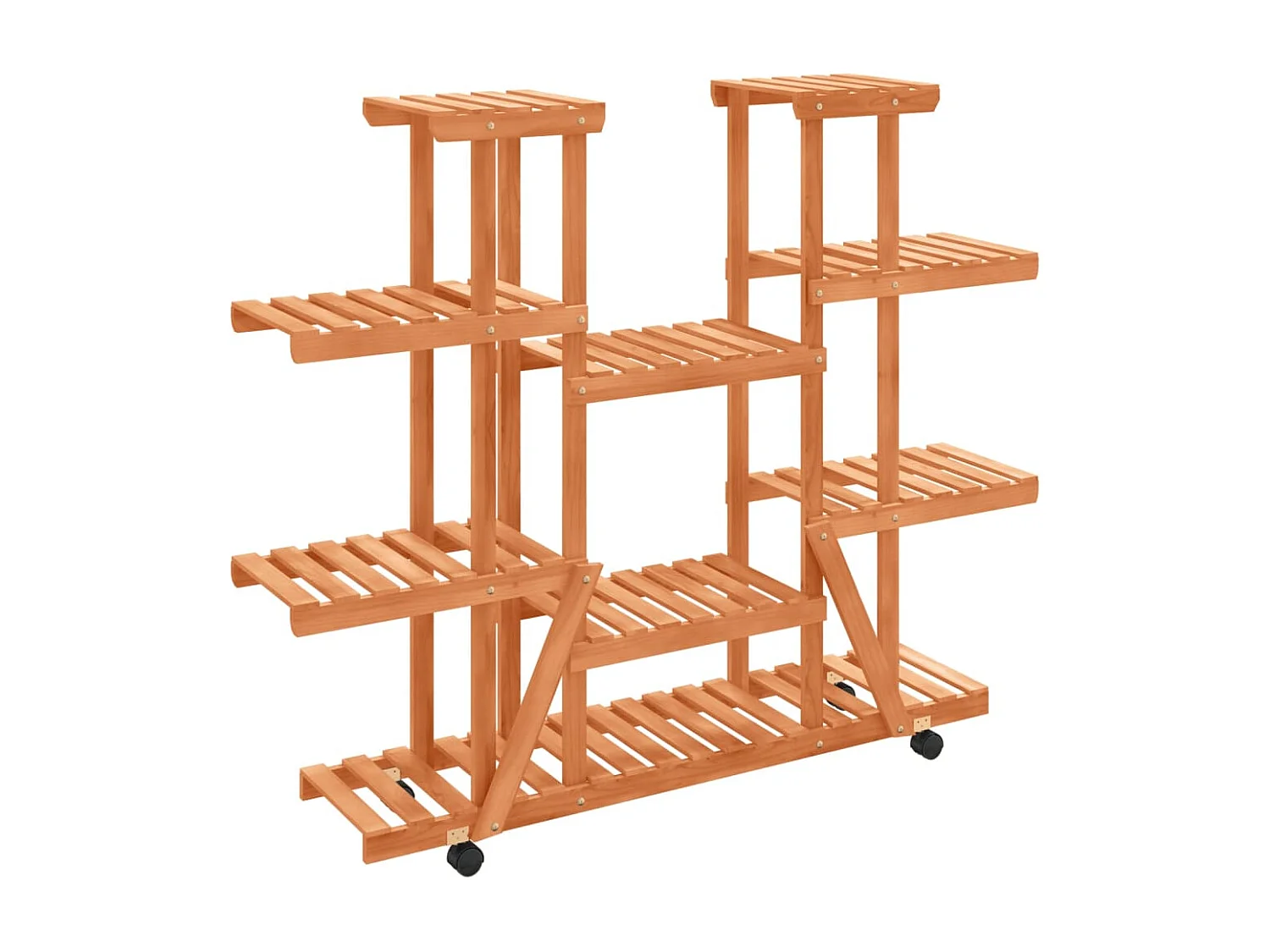 Soporte para flores con ruedas 110x25x115 cm madera maciza de abeto