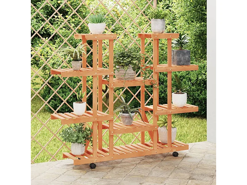 Support à fleurs avec roues 110x25x115 cm bois massif de sapin