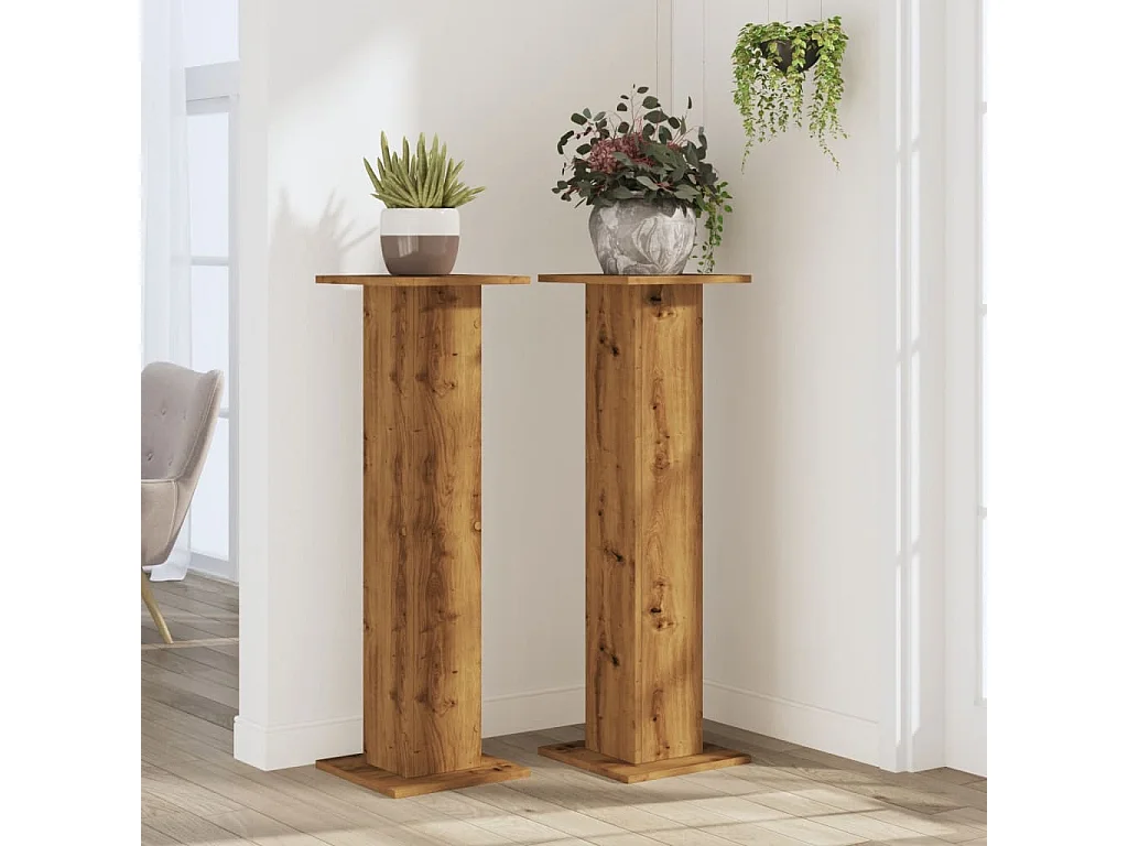 Soportes para plantas 2 piezas de madera de ingeniería de roble artesanal