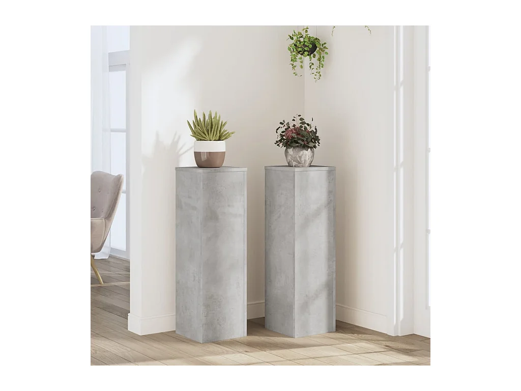 Supports pour plantes 2 pcs gris béton bois d'ingénierie