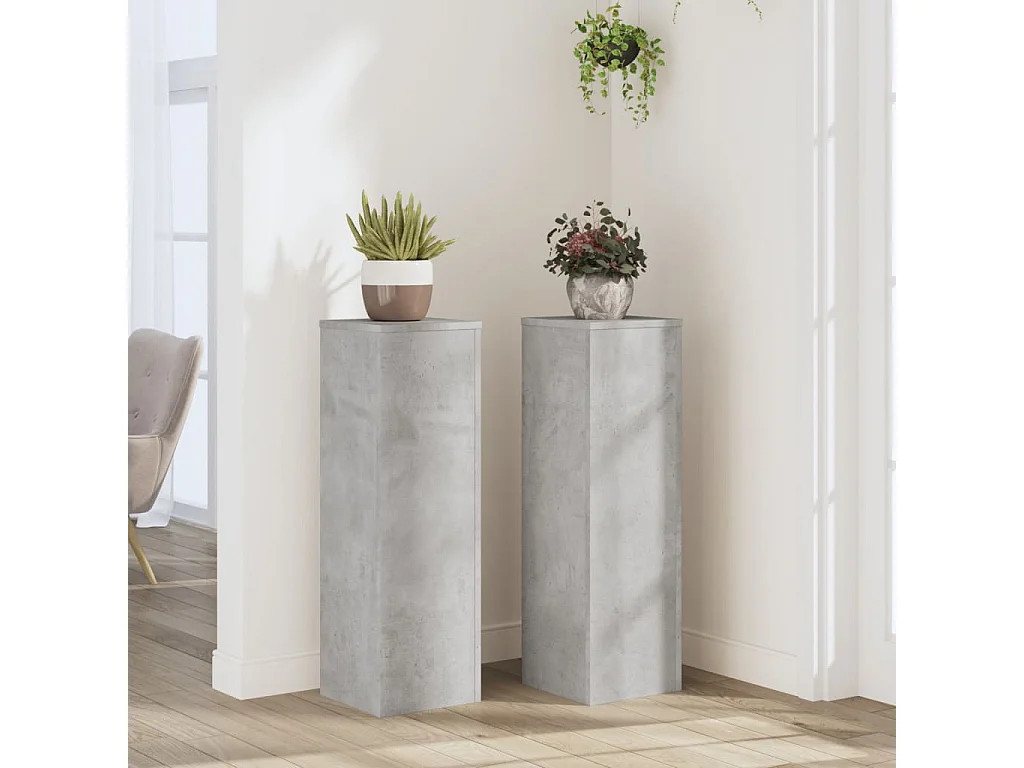 Supports pour plantes 2 pcs gris béton bois d'ingénierie