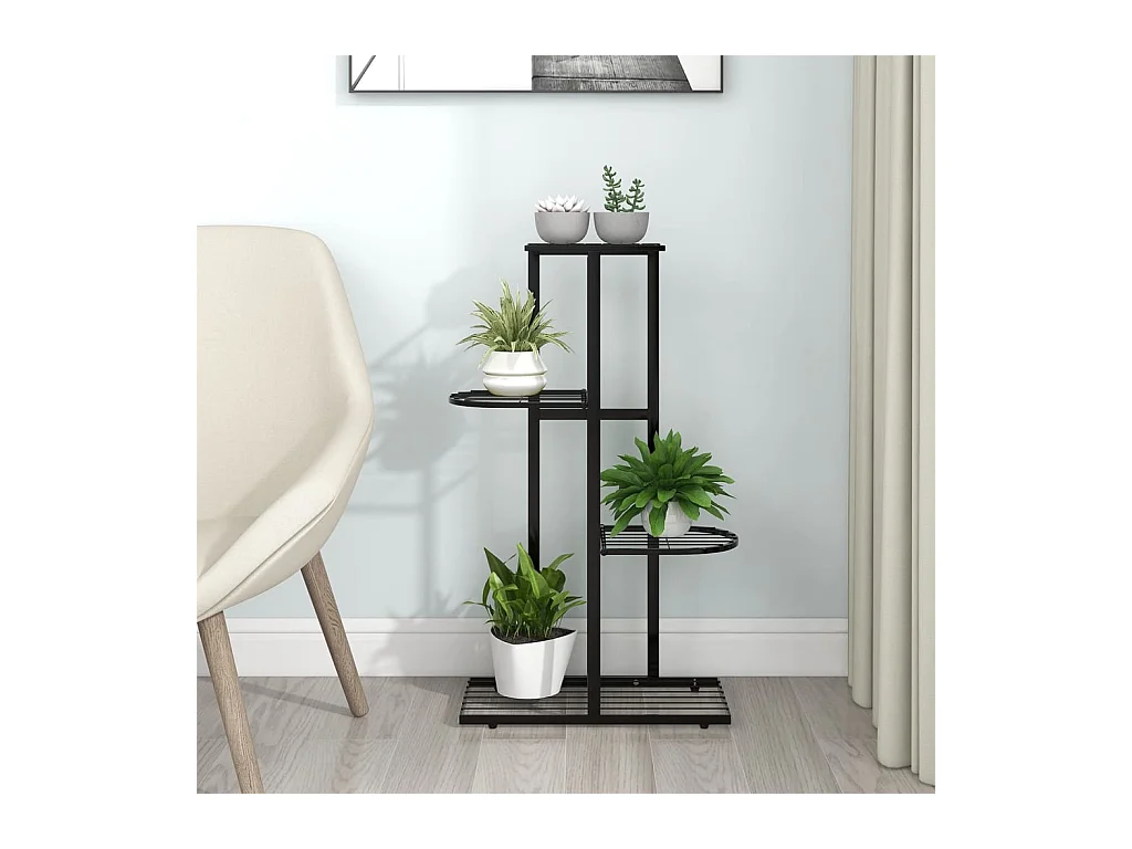 Supporto per piante a 4 ripiani 43x22x76 cm Metallo nero