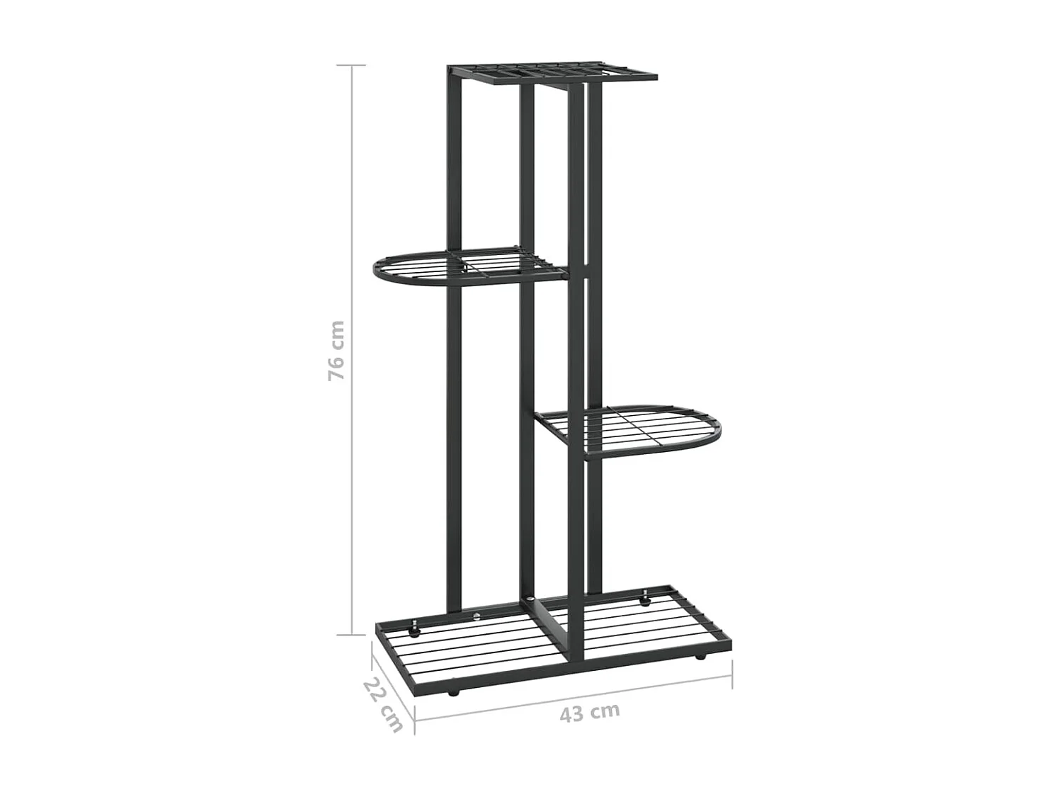 Supporto per piante a 4 ripiani 43x22x76 cm Metallo nero