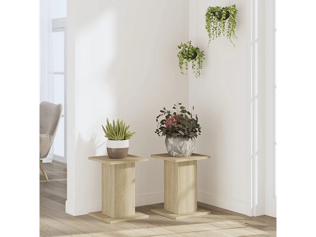 Soportes para plantas 2 piezas de madera de ingeniería de roble Sonoma