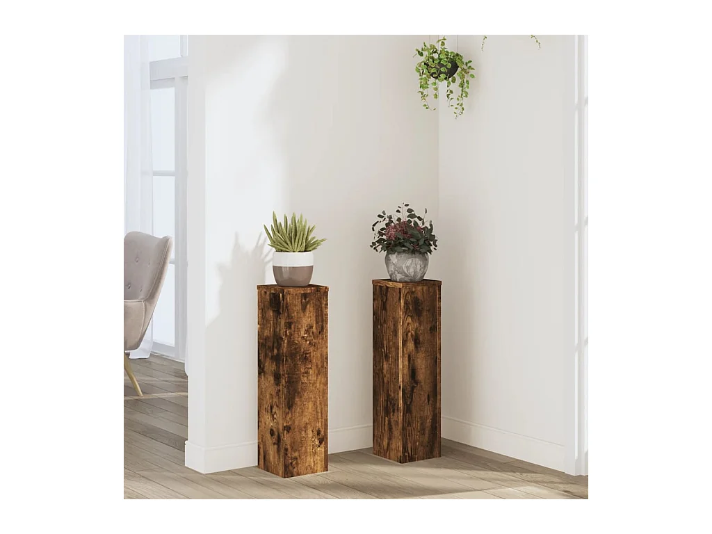 Supports pour plantes 2 pcs chêne fumé bois d'ingénierie