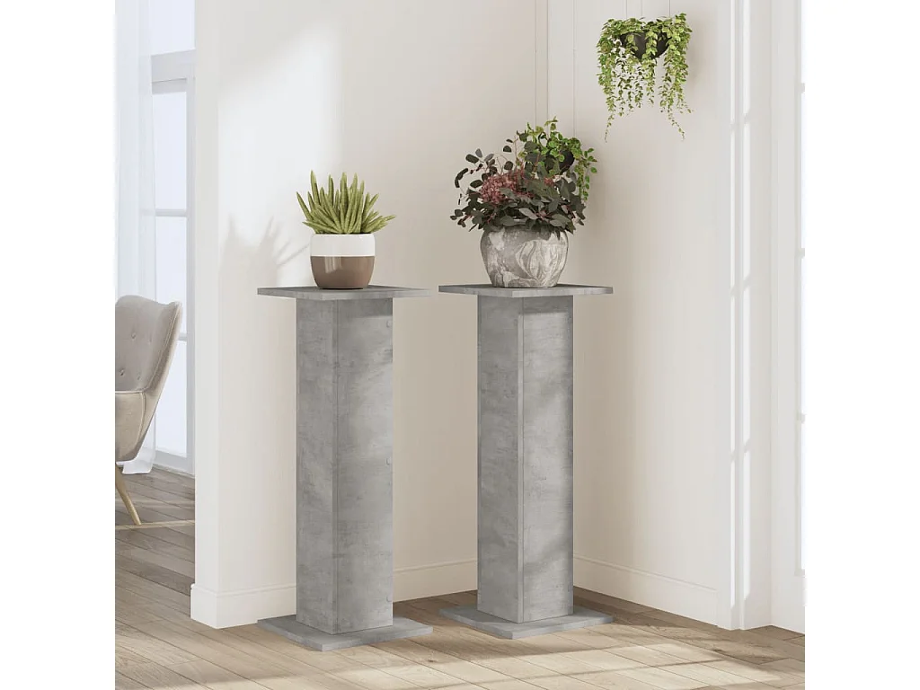 Supports pour plantes 2 pcs gris béton bois d'ingénierie