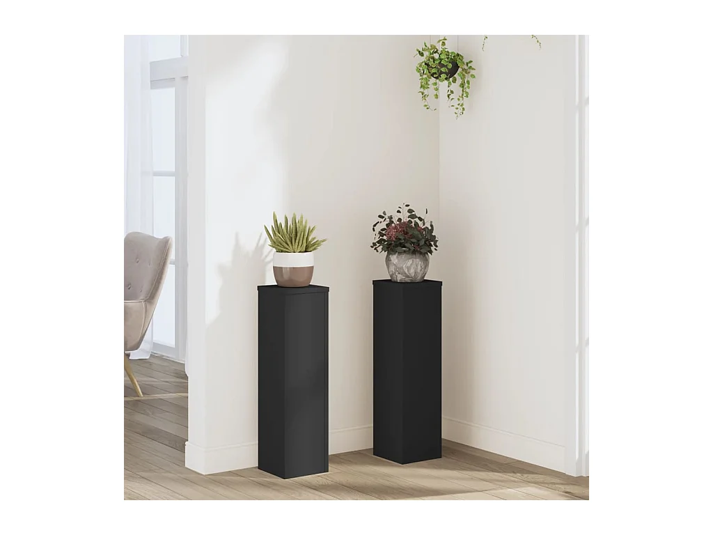 Plantenstandaards 2 stuks zwart 17x17x60 cm bewerkt hout