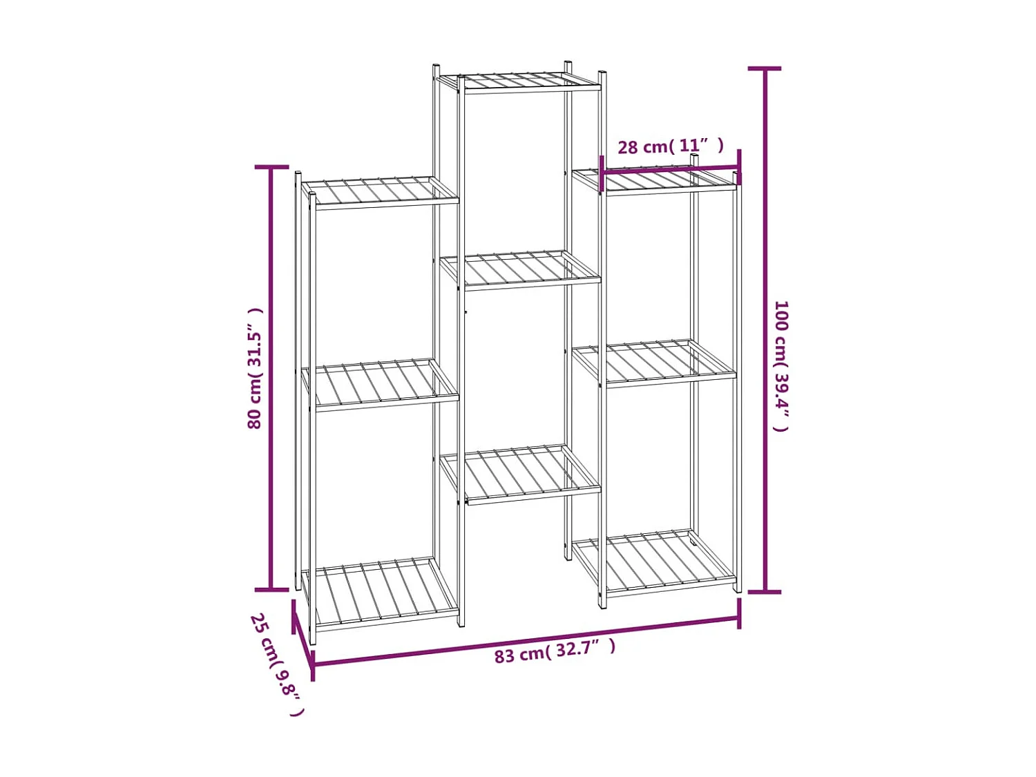 Fioriera 83x25x100 cm Ferro Nero