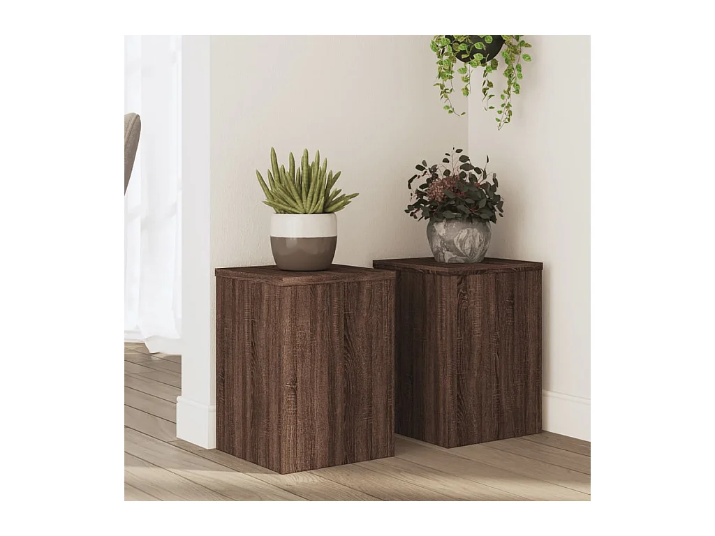 Soportes para plantas 2 piezas de madera de ingeniería de roble marrón