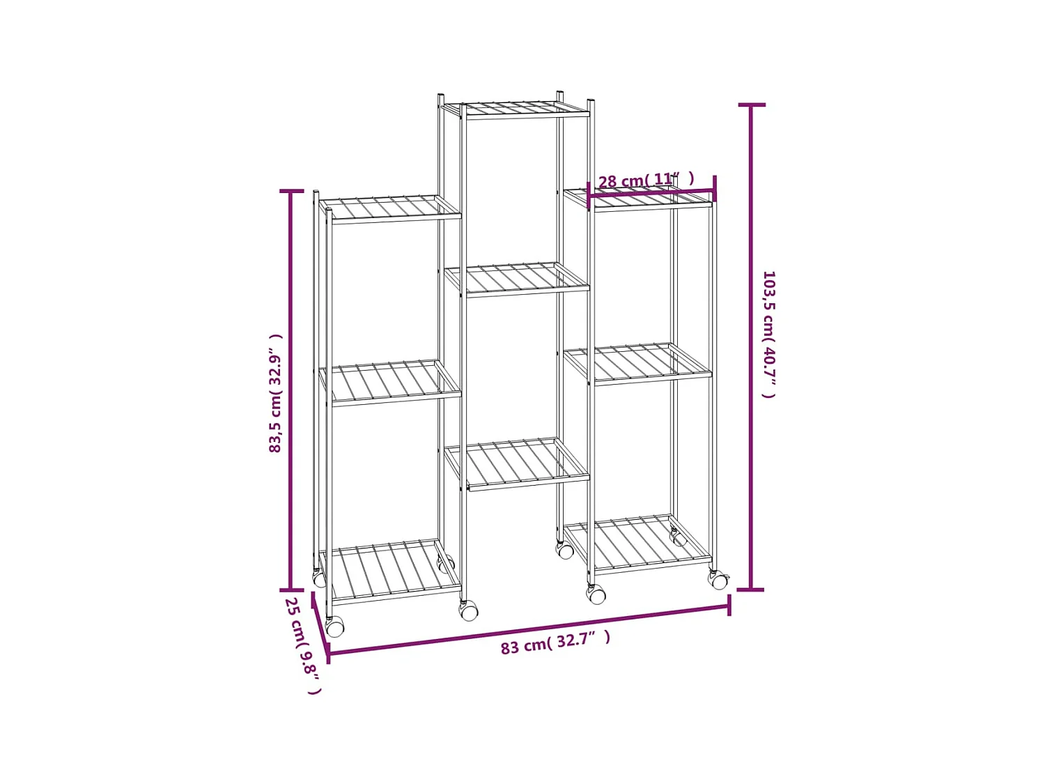 Fioriera con ruote 83x25x103,5 cm Ferro Nero