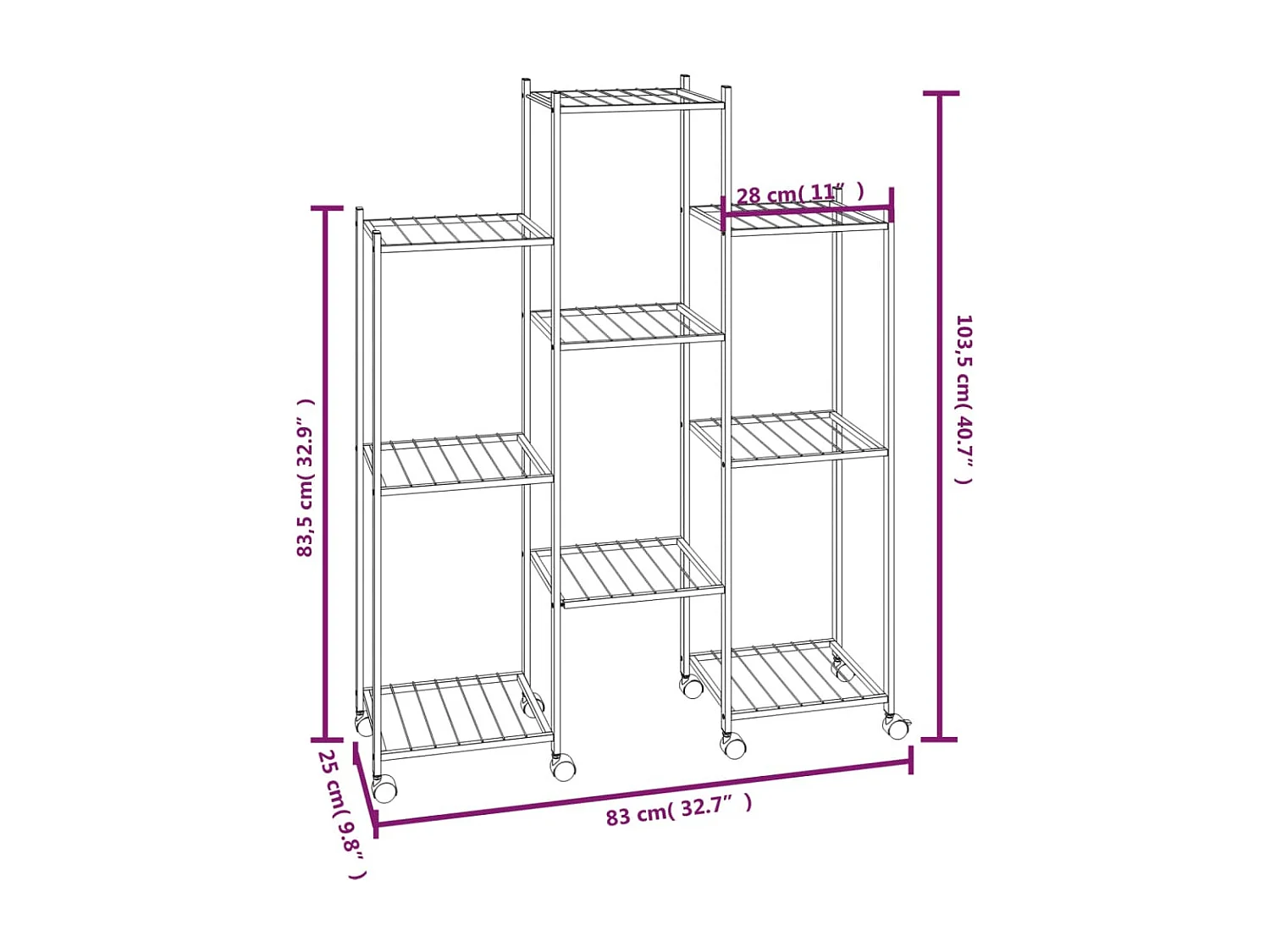 Jardinera con ruedas 83x25x103,5 cm Hierro Negro