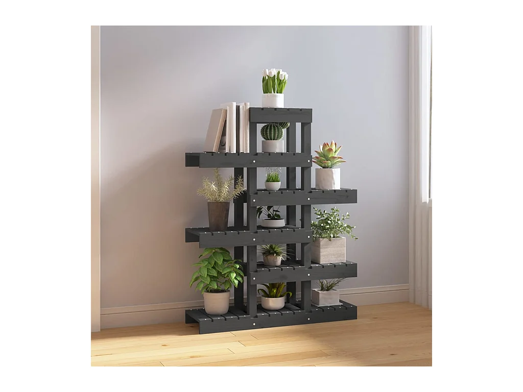 Support à plantes Gris 85x25x109,5 cm Bois massif de pin